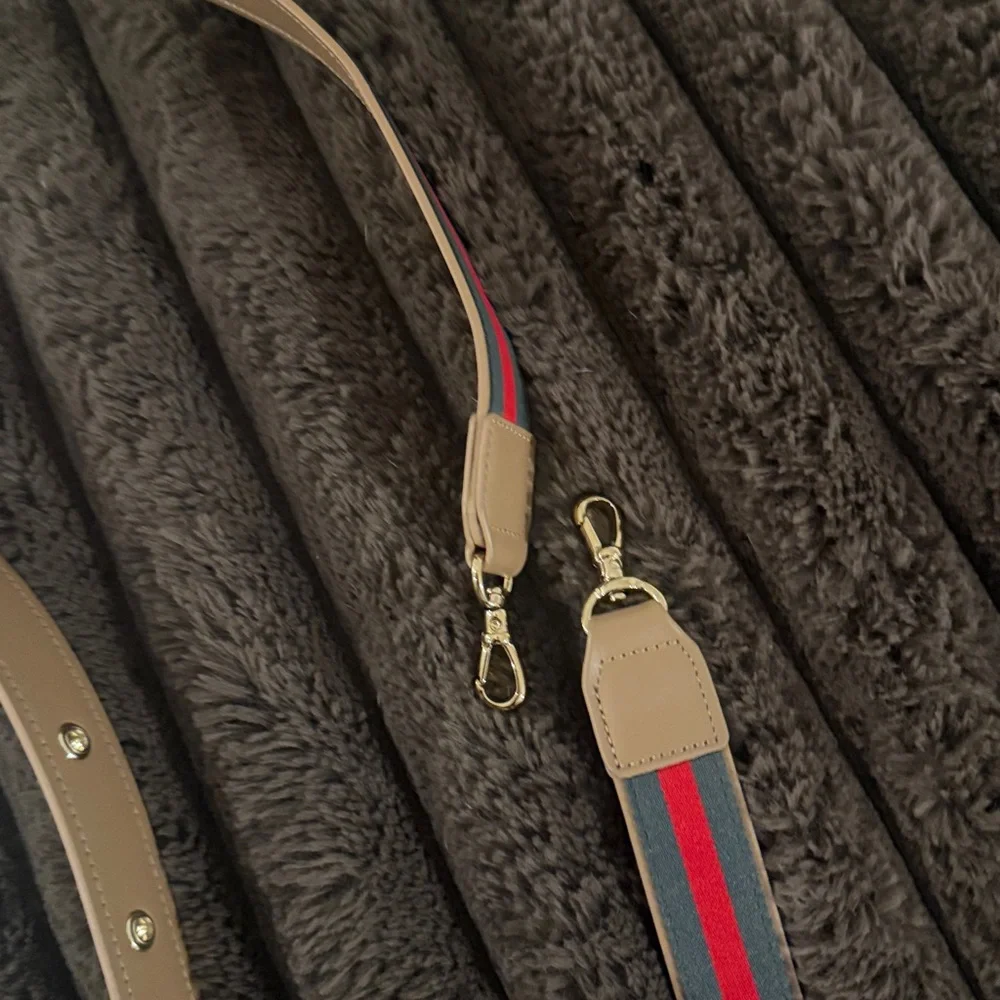 Bandolier Kimberly Crossbody Phone Case Tan with Red & Green Stripe Strap